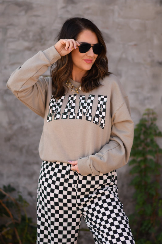 Khaki Checkered MAMA Sweatshirt