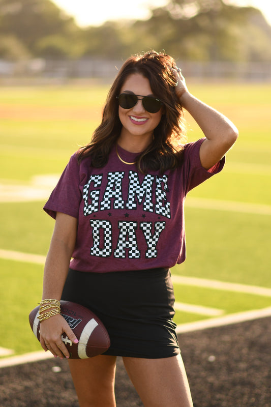 RTS Maroon Checkered Game Day Tee