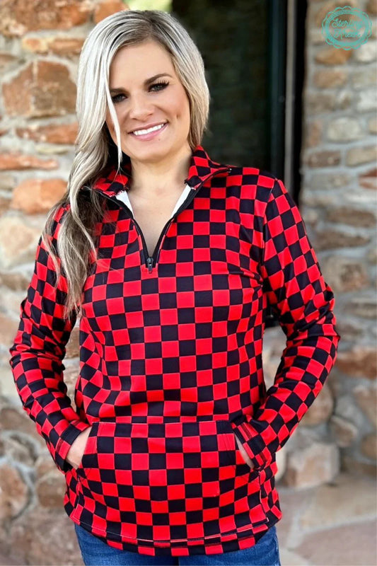 (XL) Red/Black Checkered Pullover