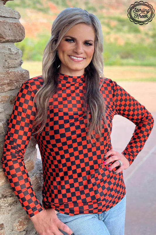 Orange/Black Checkered Mesh Top