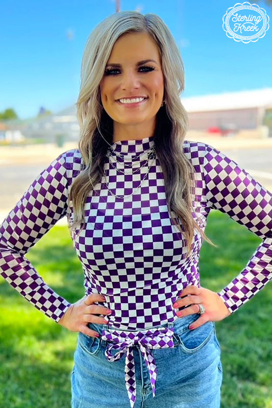 Purple Checkered Mesh Top