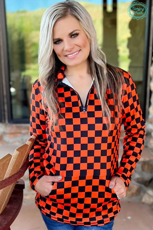 Orange/Black Checkered Pullover